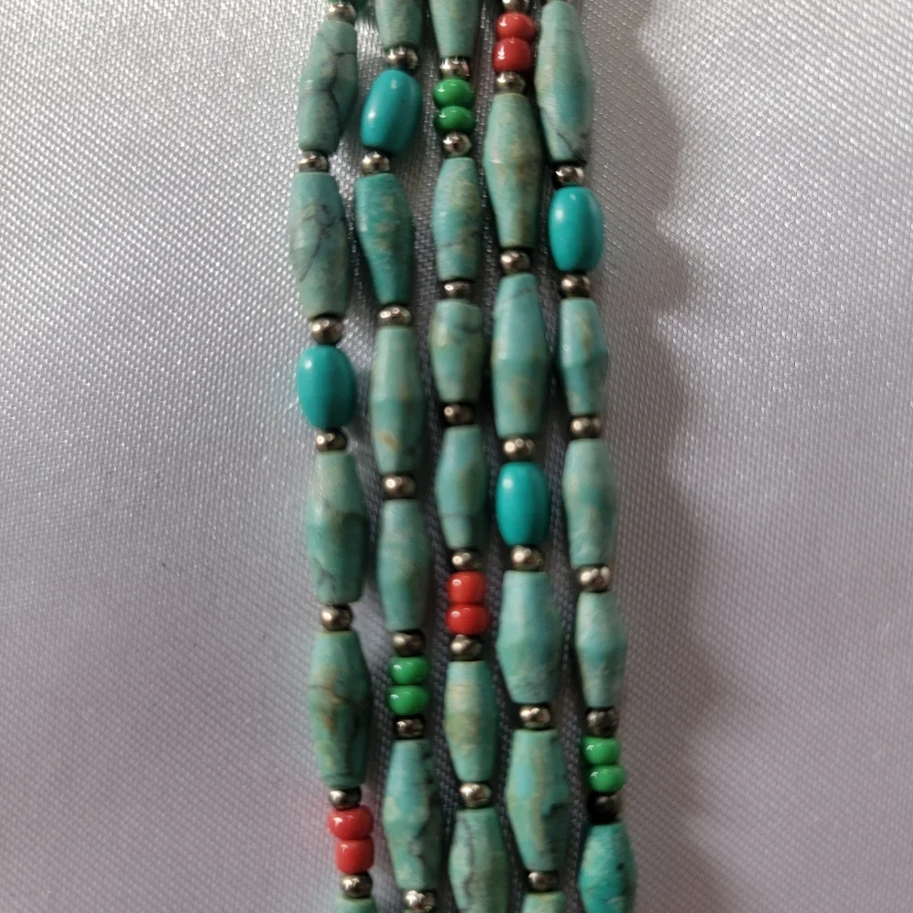 Antique Moroccan Turquoise and Red Coral Berber Bijou Necklace - Picture 3 of 8